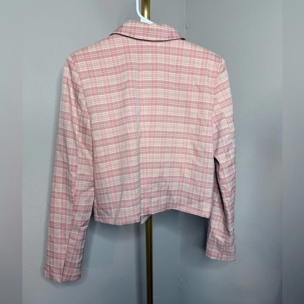 7 for All Mankind Pink Plaid Cropped Blazer - Picture 5 of 5